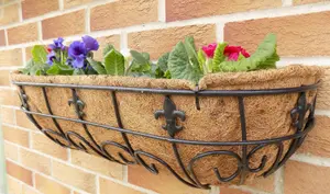 Metal Garden Window Box Wall Mounted Trough Planter Fleur de lys 60cm