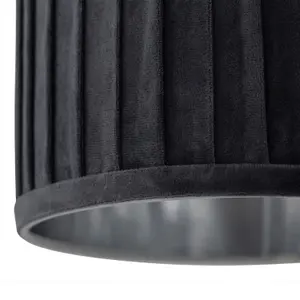 First Choice Lighting Set of 2 Sundance Grey Velvet Pleated 30cm Lamp Shades with Silver Inner