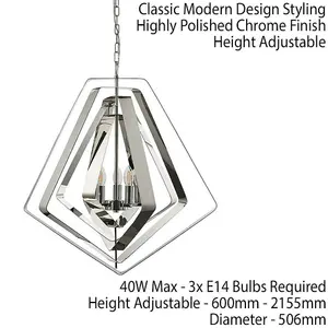 Hanging Ceiling Pendant Light Polished Chrome Ring Shade Modern 3 Bulb Lamp