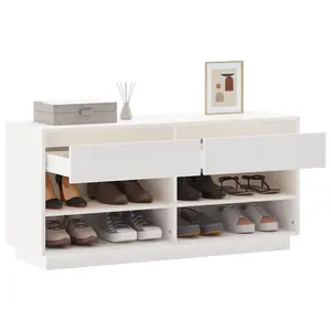 Shoe Cabinet White 110x34x52 cm Solid Wood Pine