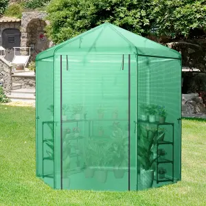 Costway Walk-in Greenhouse Planter Grow Tent Hexagon Grow House W/ Roll-up Zippered Door