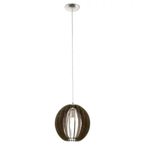 Pendant Ceiling Light Colour Satin Nickel Shade Brown Wood Bulb E27 1x60W