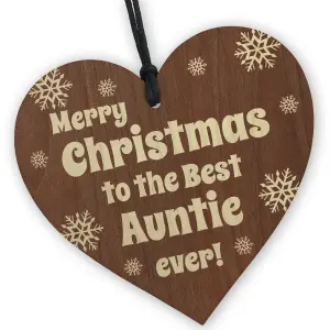 Red Ocean Auntie Gifts From Niece Nephew, Novelty Christmas Wooden Hanging Heart Tree Bauble Decoration,