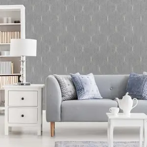 Boutique Optical Grey Geometric Textured Wallpaper Sample