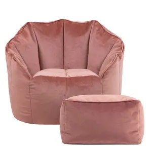 Icon Velvet Bean Bag Chair & Footstool Dusk Pink