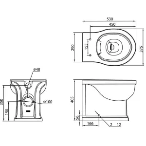 Washington Victorian Style Rimless Back to Wall Antibacterial Traditional WC Toilet