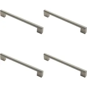 4x Round Bar Pull Handle 232 x 14mm 192mm Fixing Centers Satin Nickel & Steel