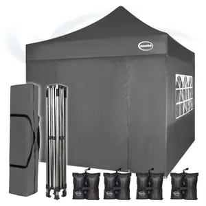 MCC Direct MAXIMUS 3x3 Heavy Duty Pop up Grey Gazebo With Sides