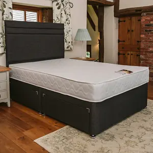 Rome Comfort Deluxe Sprung Divan Bed Set 6FT Super King 4 Drawers Continental - Naples Slate