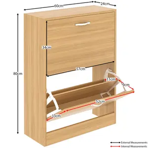 8 Pair Flip Down Shoe Storage Cabinet Organiser Hallway Furniture Pine