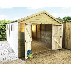 11 x 13 Pressure Treated T&G Wooden Apex Garden Shed / Workshop + 6 Windows + Double Doors (11' x 13' / 11ft x 13ft) (11x13)