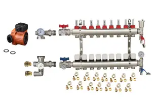 Warmer System Underfloor Heating 9 Port PSW Manifold with Manual Pump and Blending Valve Set