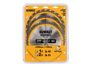 DEWALT DT1963 Construction Circular Saw Blade 3 Pack 250 x 30mm x 24T/48T