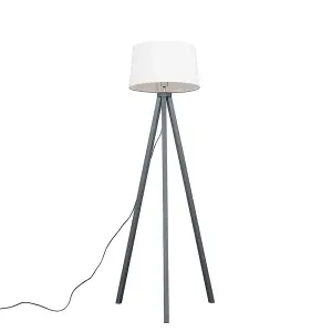 ValueLights Modern Copper Wood Tripod Floor Lamp With White Faux Linen Shade