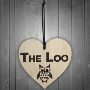 Red Ocean The Loo Wooden Hanging Heart Plaque Toilet Door Sign