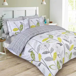 Dreamscene Duvet Cover with Pillowcase Polycotton Bedding Set, Allium Check Grey Green - Superking