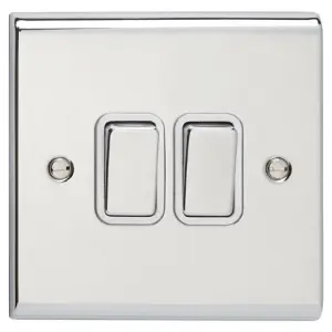 Deta SD1204CHW Slimline Décor Light Switch 10 Amp 2 Gang 2 Way (Polished Chrome / White Insert)