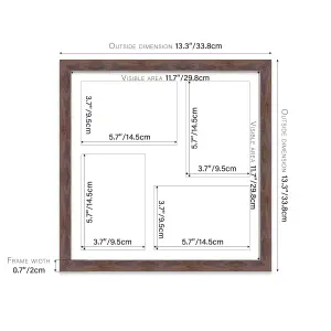 12x12 Inch 4 Opening Photo Collage Frame, Display Four 6x4 Inch Photos, Multi Aperture Family Picture Frame, Walnut