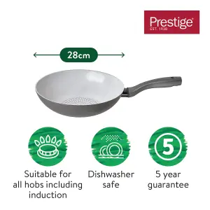 Prestige Earth Pan Grey Round Aluminium Induction Suitable Dishwasher Safe Stir-Fry Wok Pan 28cm