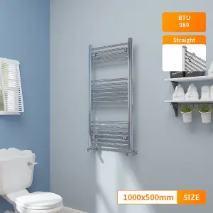 Right Radiators 1000x500 mm Straight Heated Towel Rail Radiator Bathroom Ladder Warmer Chrome