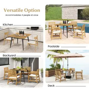 Costway Outdoor Dining Table for 4 Acacia Wood Patio Square Bistro Table w/ Umbrella Hole 107 x 107cm