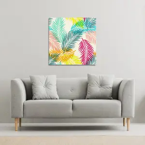 Multi Coloured Tropical Leaves (Canvas Print) / 101 x 101 x 4cm