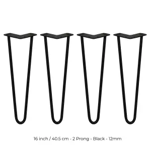 4 x Hairpin Leg - 16 - Black - 2 Prong - 12m