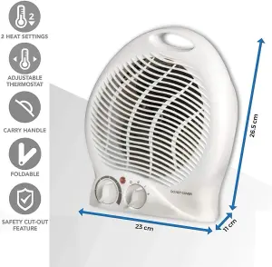 Trendi 2 in 1 Fan Heater 2KW 2000W Small Portable Electric Hot Warm Air Upright Adjustable Thermostat different Heat Settings