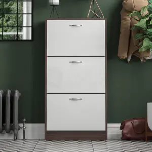 Vida Designs 3 Drawer Shoe Storage Cabinet Walnut and White