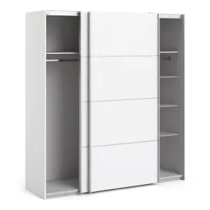 Verona Sliding Wardrobe 180cm in White with White Doors with 5 Shelves