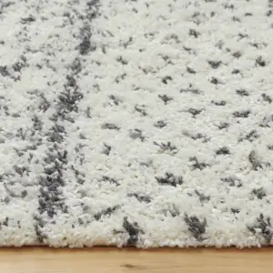 Cream Grey Neutral Aztec Scandi Shaggy Living Area Rug 60x110cm