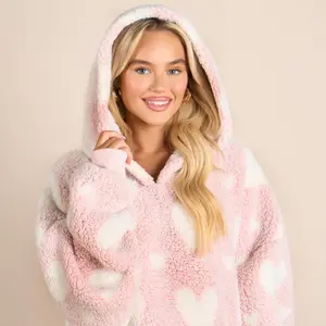 Heart Hoodie Blanket Extra Long Giant Oversized Wearable Soft Throw, Blush