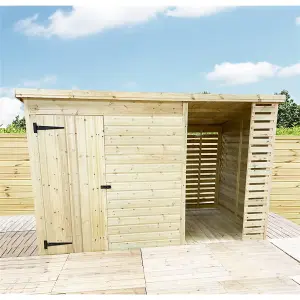 10 x 8 Garden Shed Pressure Treated T&G PENT Wooden Garden Shed + SIDE STORAGE (10' x 8' / 10ft x 8ft) (10 x 8)