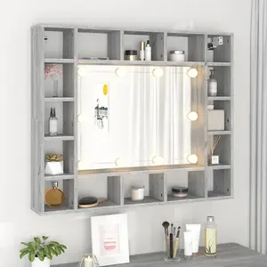 Berkfield Mirror Cabinet with LED Grey Sonoma 91x15x76.5 cm