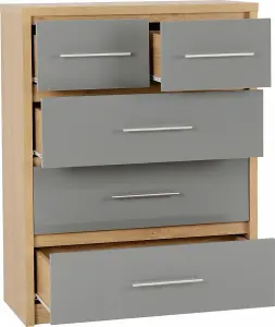 Seville 3+2 Drawer Chest Oak and Grey Sheen Finish