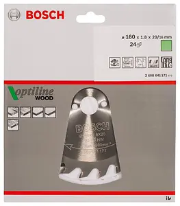 BOSCH Optiline Wood Circular Saw Blade (160mm) (To Fit: Bosch UniversalCirc 18V-53 Cordless Circular Saw)