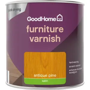 GoodHome Antique Pine Satin Multi-surface Furniture Wood varnish, 250ml