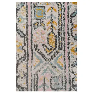 Pastel Multicolour Distressed Tribal Living Area Rug 120x170cm