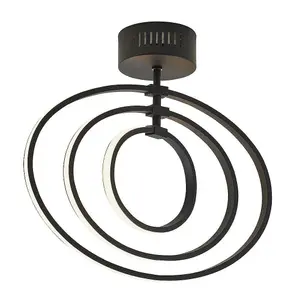 LED Semi Flush Ceiling Light 21W Warm White Matt Black Hoop Ring Feature Strip