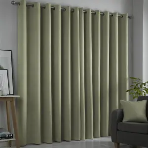 Strata Green Triple-Woven Dimout Eyelet Curtains