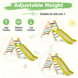 Costway 2-in-1 Triangle Climbing Set Wooden Indoor Outdoor Climbing Toy for Kids 3+