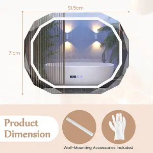 Costway LED Bathroom Mirror Single Beveled Edge Anti-Fog Mirror with 3 Color LED Light