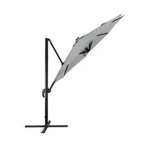 3M Large Canopy Tilting Garden Rome Umbrella Cantilever Parasol with Solar Lights, Light Grey