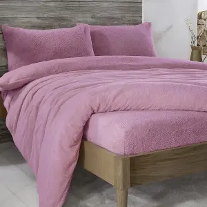 Sleepdown Mauve Teddy Fleece Duvet Bed Quilt Cover With Pillow Case Set Bedding King