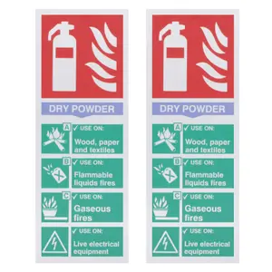 EAI - First Extinguisher Sign Dry Powder 75x200mm Self Adh Semi Rigid PVC - Pack of 2