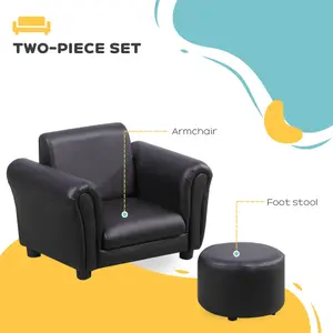 HOMCOM Kids Sofa Chair Set Armchair Seating Seat Bedroom Playroom Stool Black