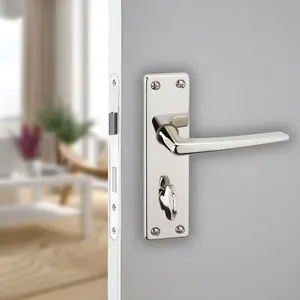 URBNLIVING 150mm Length 2 Pcs Royale Metal & Polished Nickel Lever Latch Bathroom Door Handles Set