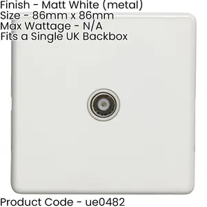 1 Gang Single TV Coaxial Aerial Socket SCREWLESS MATT WHITE Female Wall Plate