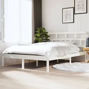 Berkfield Bed Frame White Solid Wood Pine 140x190 cm