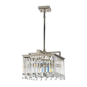 4 Bulb Chandelier Ceiling Light Highly Polished Nickel Glass Crystals LED E14 40W